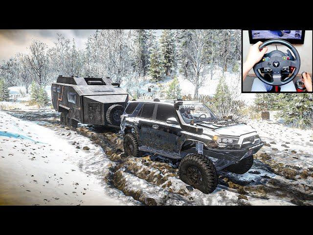 SnowRunner | Toyota 4Runner RSG Off-Road Warlord caravan trailer | Steering Wheel + Shifter|GamePlay
