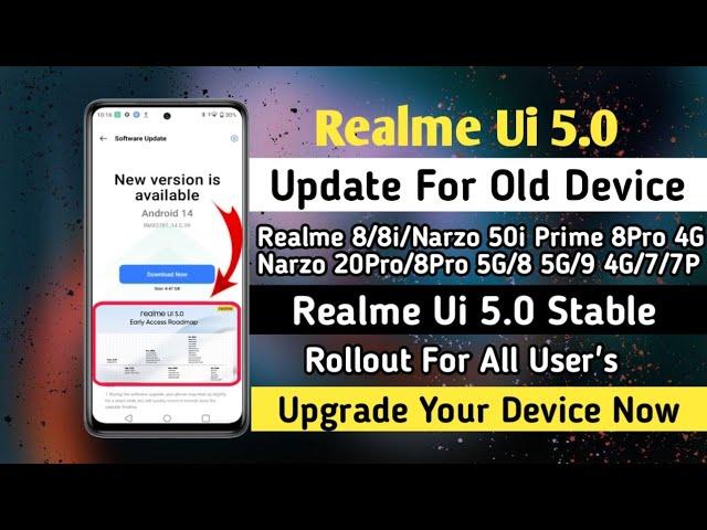 Realme Ui 5.0 Android 14 Old Device Update For Realme 8/8i/Narzo20Pro | Realme Ui 5.0 Stable Update