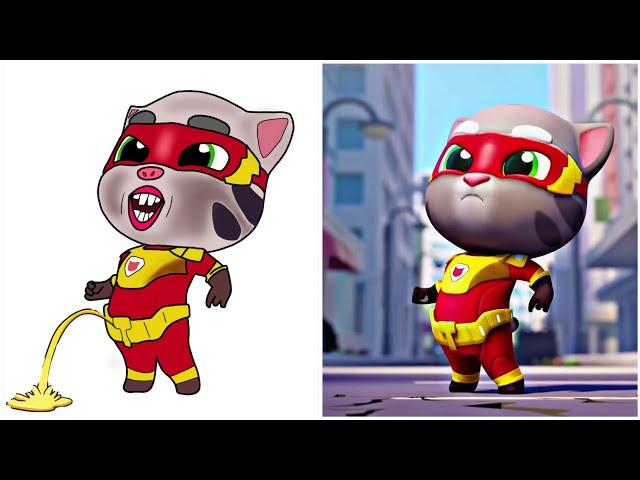 Talking Tom Hero Dash Funny Drawing Meme  | Raccoon Invasion| Talking Tom Shorts Funny Cartoon Meme