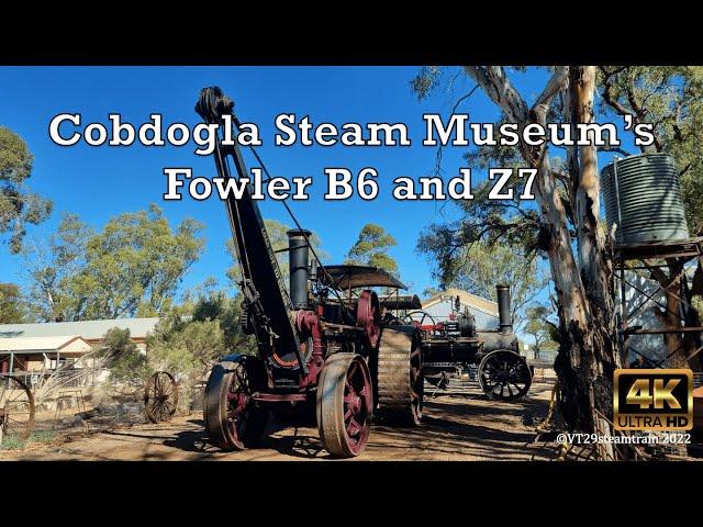 Fowler B6 Crane and Z7 Plowing Steam Engines at Cobdogla Steam Museum in 4K