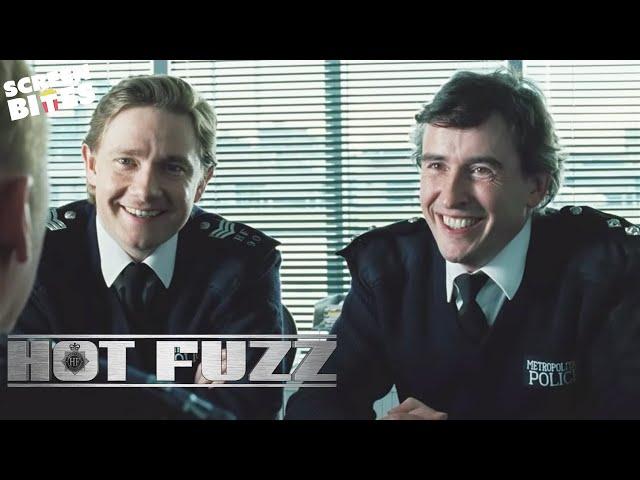 "Hello Nicholas" Steve Coogan & Martin Freeman | Hot Fuzz (2007) | Screen Bites