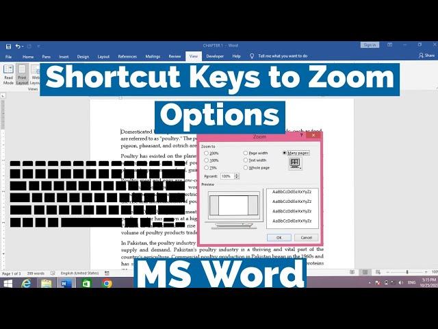 Shortcut Keys to Zoom in and Zoom out in MS Word | Shortcut Keys to Zoom Options in MS Word