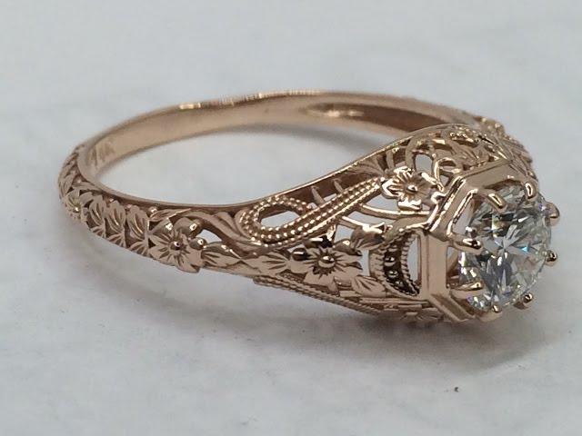 Rose gold vintage inspired diamond ring