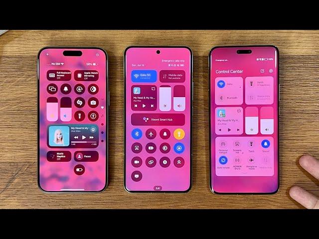 Apple iOS 18 vs Xiaomi HyperOS vs Honor MagicOS 8.0 - Control Centre