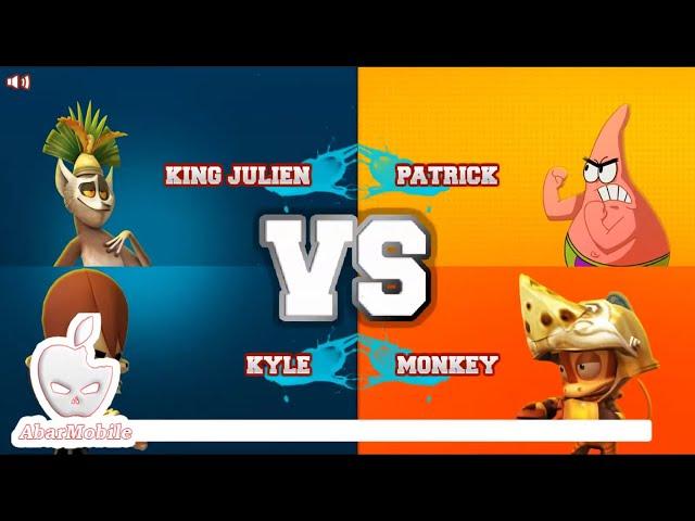 Super Brawl 2 TAG TEAM 2 vs 2: King Julien and Kyle vs Patrick Star and Monkey