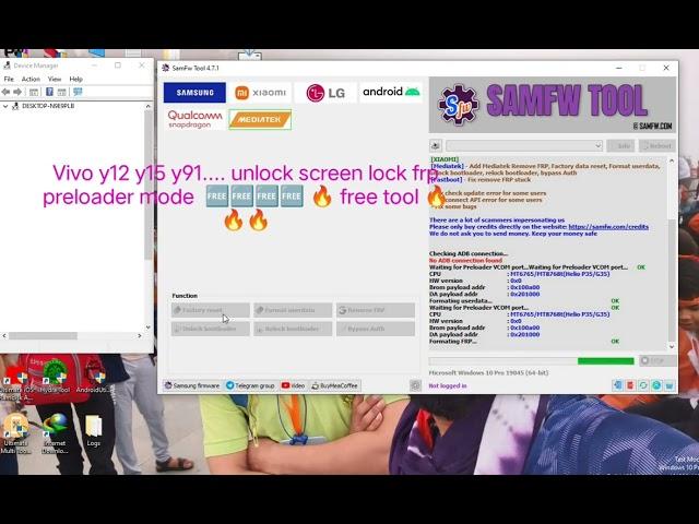 Vivo y12 y15 y91... screen lock frp  unlock preloader mode  free tool 