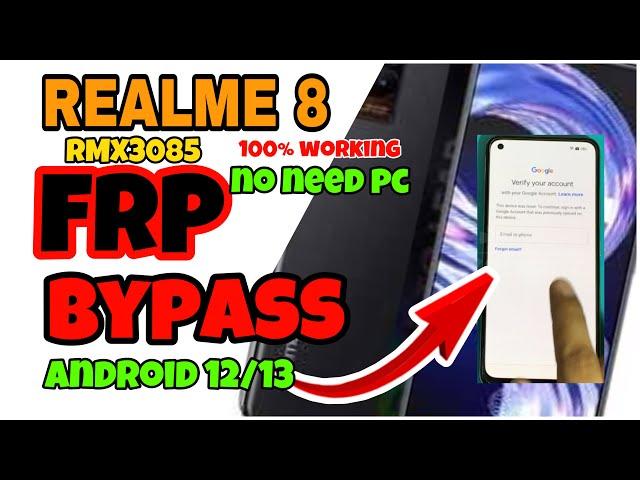 Realme 8 (RMX3085) FRP bypass | Android 12/13 google account bypass no pc 100% working