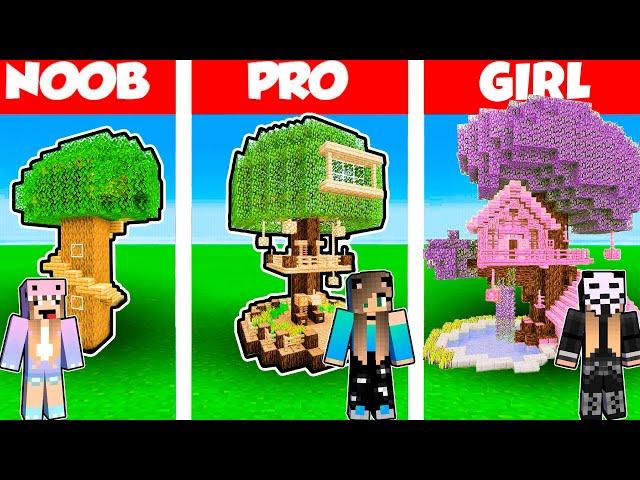 Minecraft Battle: TREE HOUSE BUILD CHALLENGE - NOOB vs PRO vs GIRL / Animation WOOD OAK