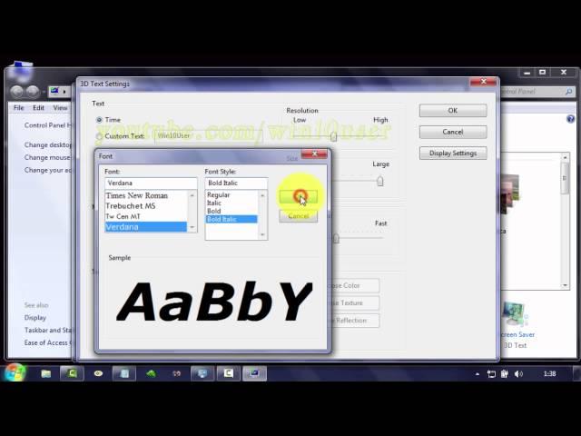 Windows 7 Tips : How to Change 3D Text Screen Saver Font