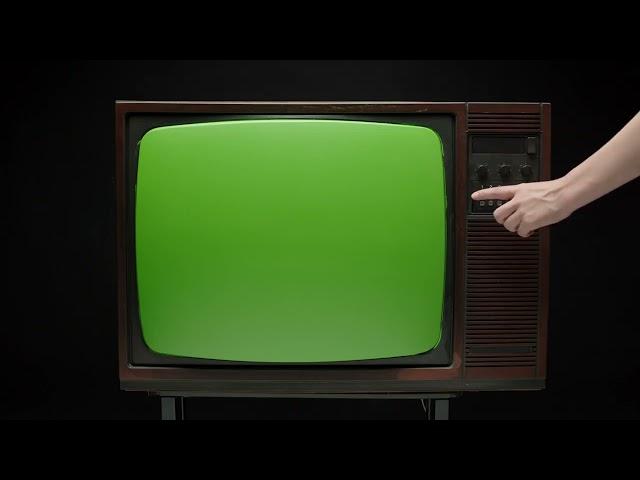 TV GreenScreen | old retro television with antenna on grey background broken old fashioned tv screen