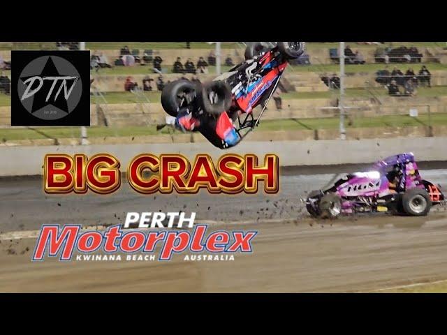 Big wingless Sprint crash. Perth Motorplex 26/10/2024