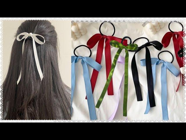 How to make long ribbon hair tieHow to tie hair bowDiy satin hair bow