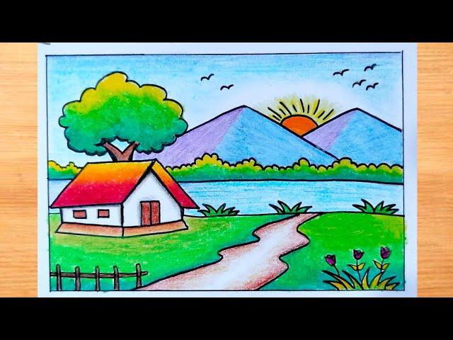 Mountain Scenery Drawing|| Scenery Drawing|| Landscape Drawing|| Easy Scenery Drawing