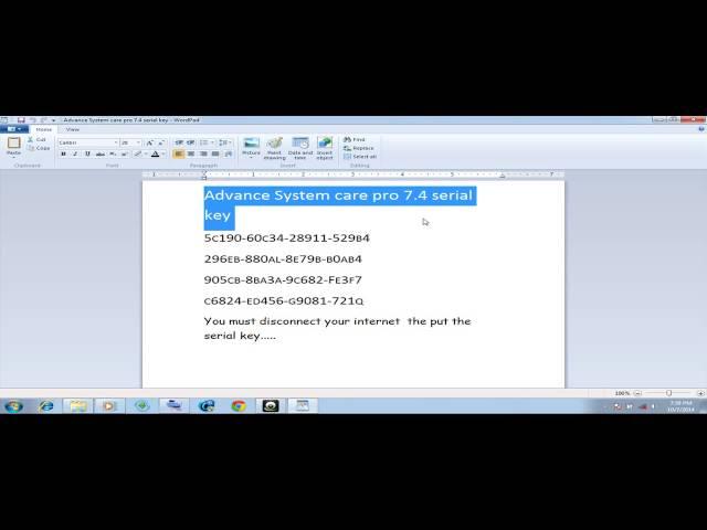 Advance System care pro 7 4 serial key 2014 sep