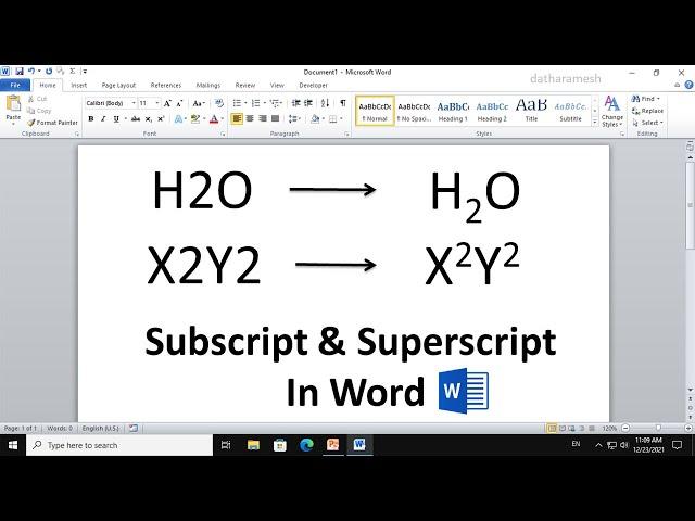 Shortcut Key for Subscript & Superscript In MS Word