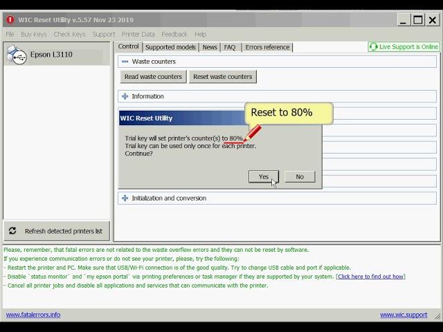 Free Waste Ink Pad Counters Reset to 80%- Epson L380, L3110, L3160, L3210, L3250 - reset by Yourself