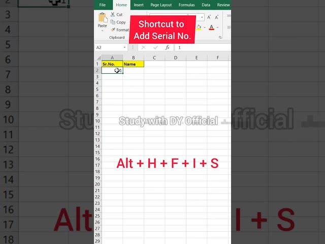 Shortcut key to add serial number in excel | Serial number shortcut key in excel #shorts #excel