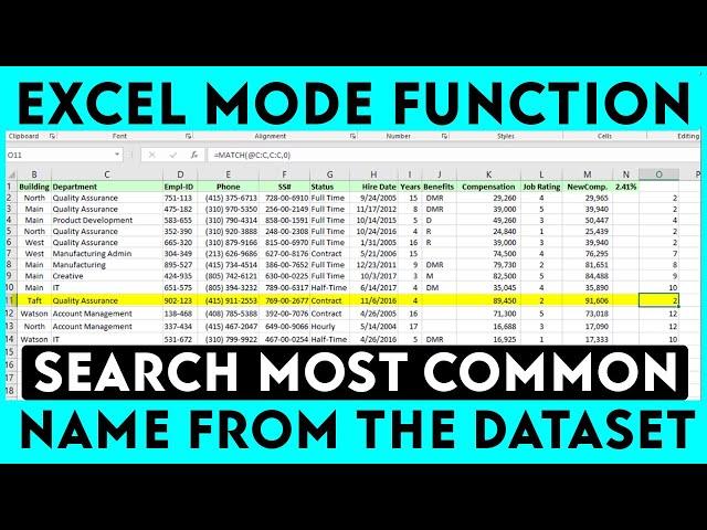 ️Excel MODE Function: Search the most frequent occurrence name from the dataset.