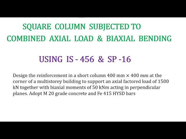 Design of a Square Column subjected to combined axial loading and biaxial bending