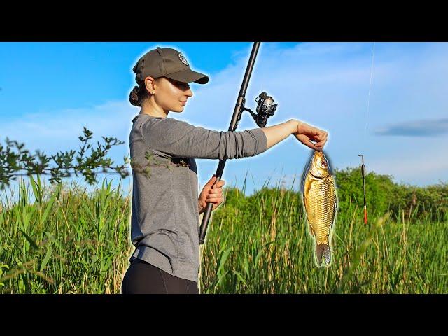 Fishing in a Ukrainian village, Ukrainian girl cooks fish soup and fried fish