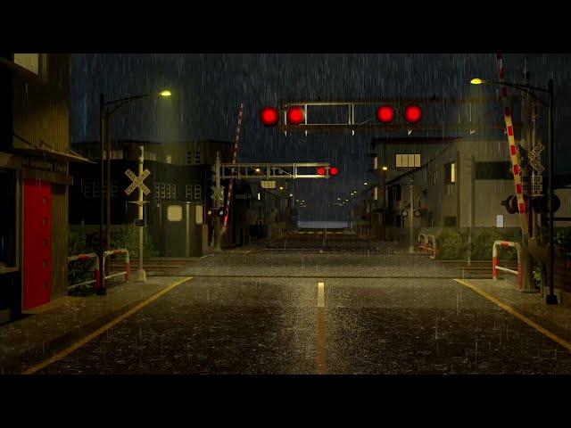  Railway Crossing at rainy night - 8 Hours Relaxing rain sound