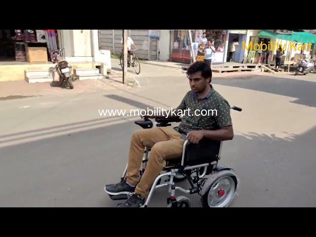 Mobility Kart Foldable Power Wheelchair with Electromagnetic Break For Seniors Indoor & Outdoor