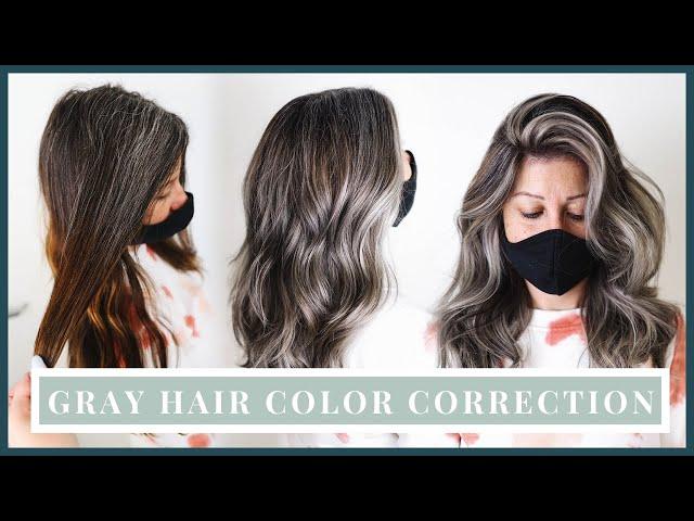 Gray Hair Color Correction | How to blend natural gray roots into silver hair including formulas