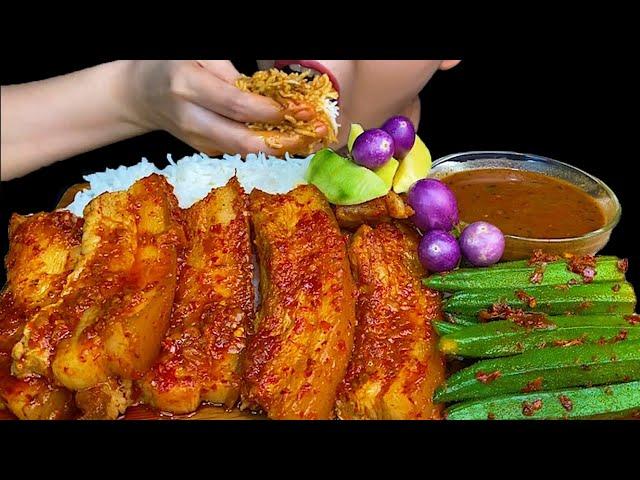 Spicy Pork Belly With Spicy Lady Finger Curry * MUKBANG SOUNDS *