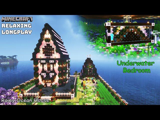 Minecraft Relaxing Longplay - Rainy Cherry Blossom - Cozy Build Ocean House ( No Commentary ) 1.20