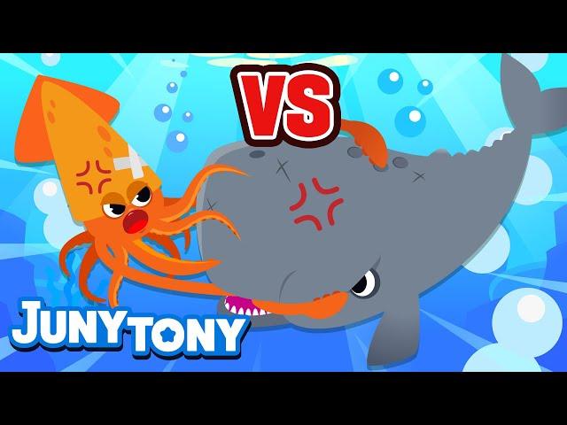 Sperm Whale vs. Giant Squid | Squid Game🟦 | VS Songs for Kids | Sea Animals Songs | JunyTony