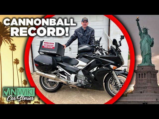 He broke the Cannonball Record on a motorcycle!