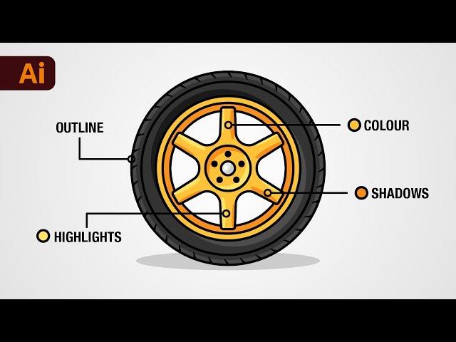 Adobe Illustrator Tutorial - How to Create Car Wheels from Start to Finish!