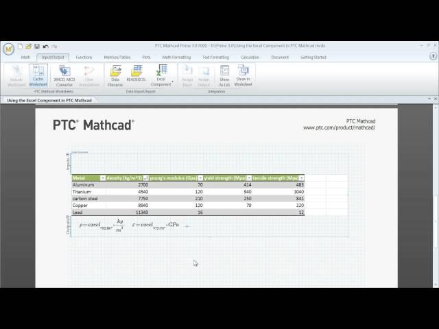 PTC Mathcad Prime - Excel Components