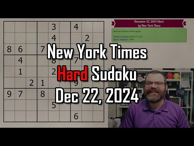 NYT Hard Sudoku Walkthrough | Dec 22, 2024