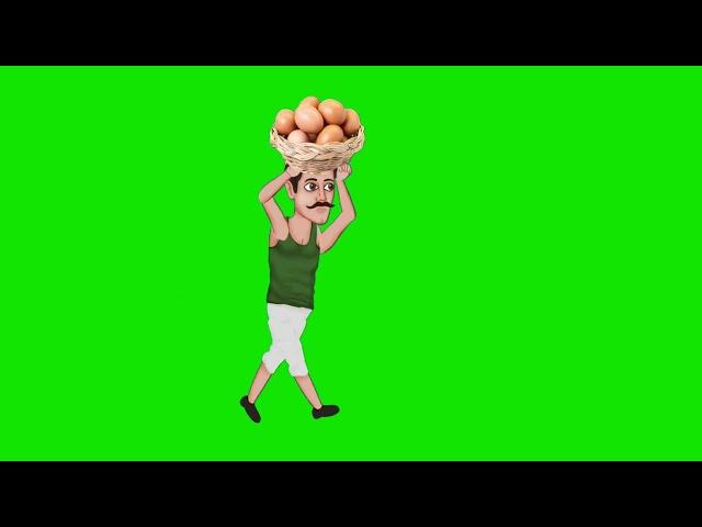 Cartoon village man animation green screen - no copyright