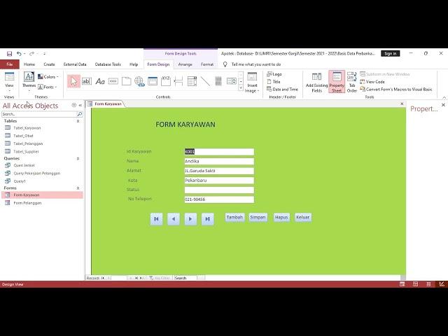 Membuat Tombol Simpan, Tambah, Hapus dan Keluar di Ms Access 2016