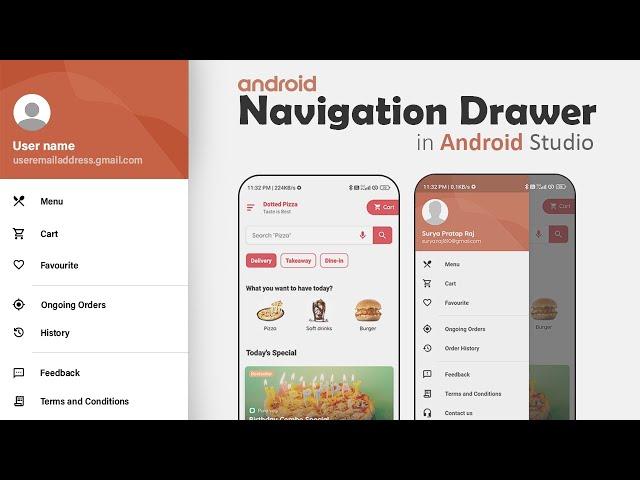 Navigation Drawer Menu in Android Tutorial | How to Create Navigation Drawer in Android Studio