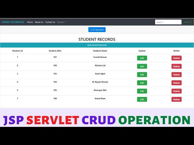 Student Management Project | JSP Servlet JDBC MySQL CRUD  Operation | JSP + Servlet + MysQl Database