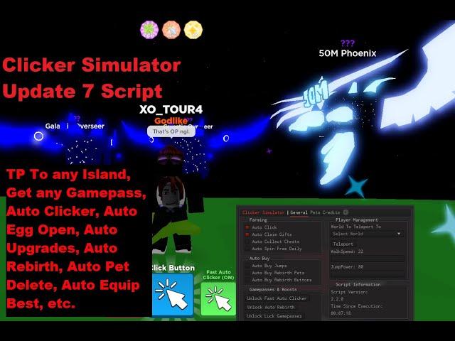 [UPD7] Clicker Simulator OP Script TP To any Island, Free Gamepasses, Auto Everything, etc. [LuaXe]