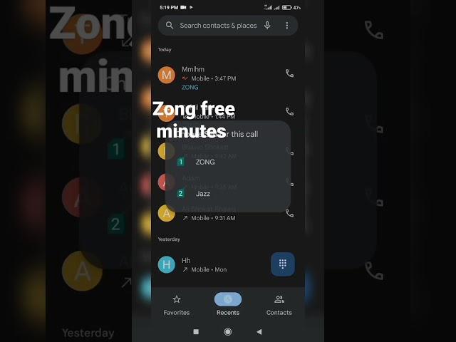 Zong free minutes