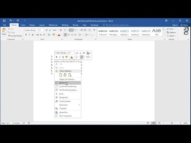 How to Restart Numbering in Numbered List Word