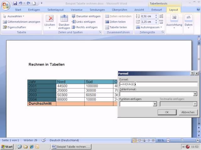 Tutorial Word 2007 / 2010: Rechnen in Tabellen