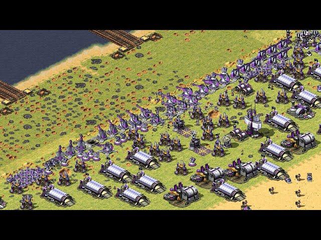 Red Alert 2 | Extra hard AI | 7 vs 1 | the hill conquer Map | France cannon defense