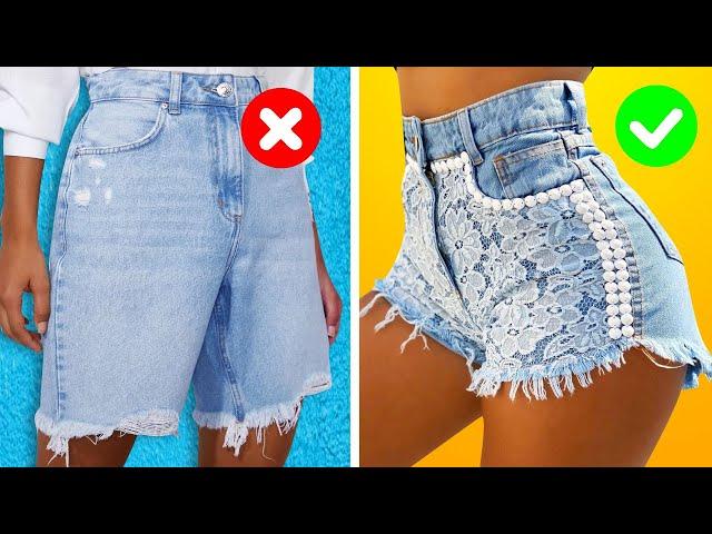 TRANSFORMAÇÃO! 9 IDEIAS INTELIGENTES DE HACK PARA ROUPAS E ACESSÓRIOS DA MODA COM SHORT JEANS #DIY