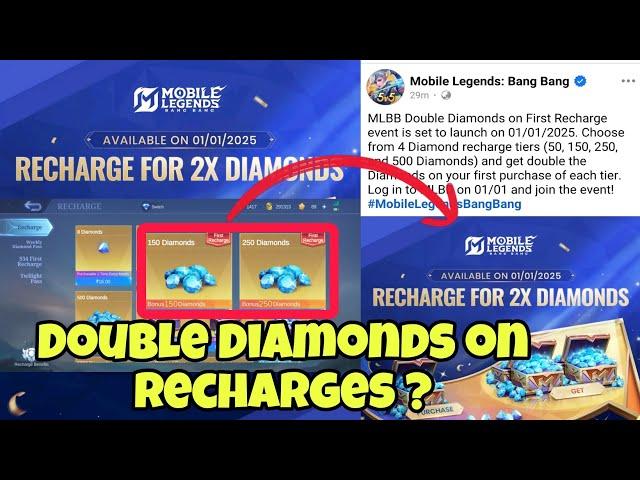 MLBB Double Diamonds New Update: Get Bonus Diamonds on Recharge / 1k Dias on 500 Dias Recharge.