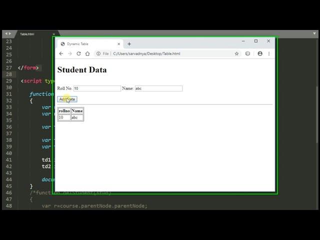 Add data in table dynamically using HTML and JavaScript