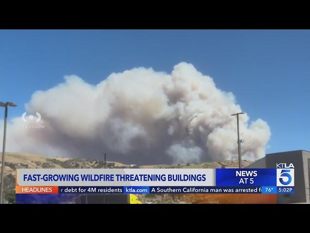 Fire near 5 Freeway in Gorman, threatens buildings, forces evacuations