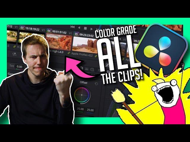 How to Color Grade MULTIPLE Clips in DaVinci Resolve - Guide to Groups, Local, and Remote Grades!