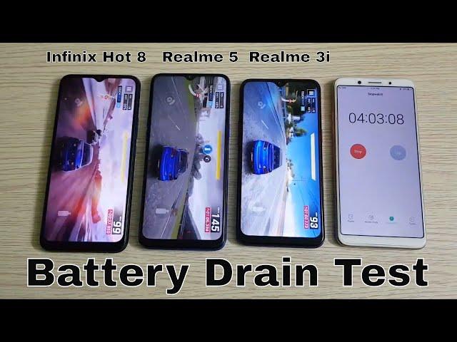 Infinix Hot 8 vs Realme 5/ 5s/5i  vs Realme 3i Battery Drain Test