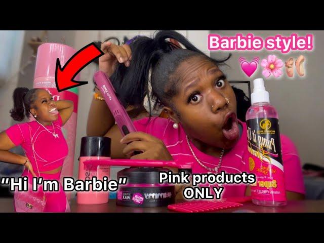 Doing my Natural hair with Only PINK products ~BARBIE Doll STYLE!